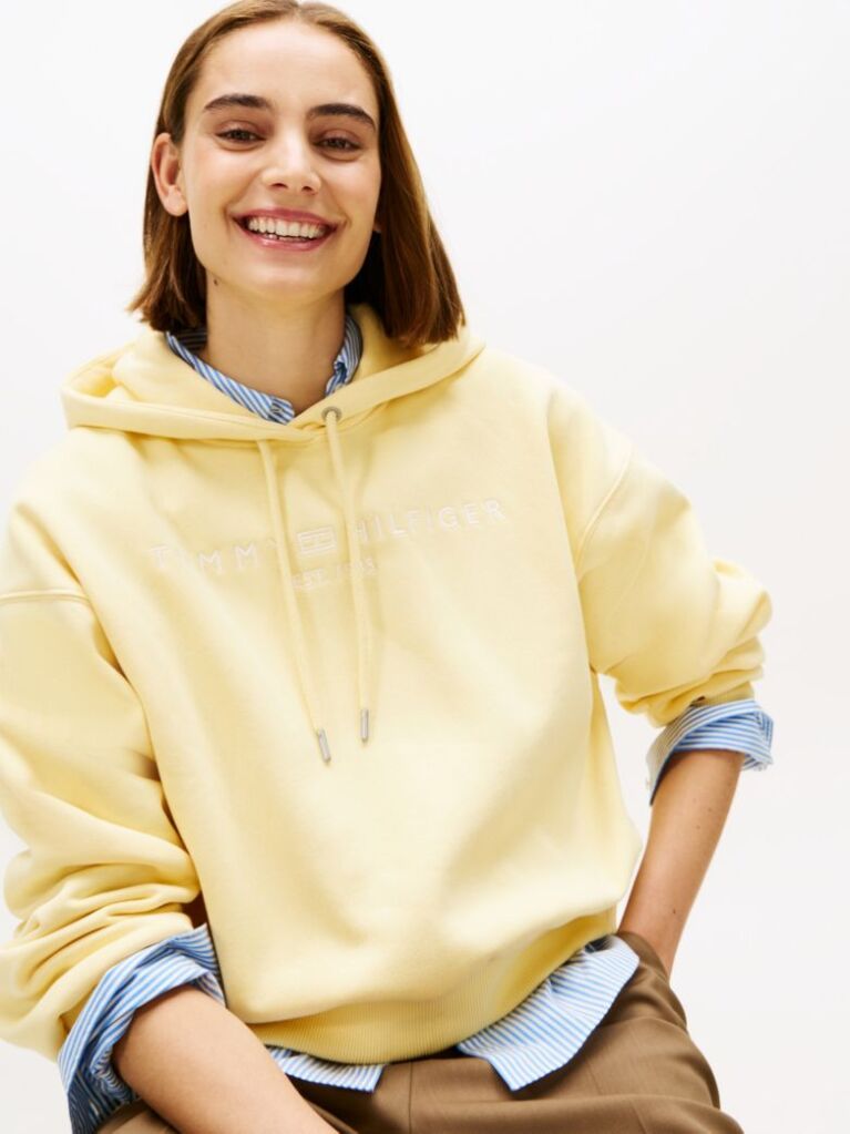Galben Hanorac Relaxat Cu Logo Brodat Din Fleece Flexibil  Femei