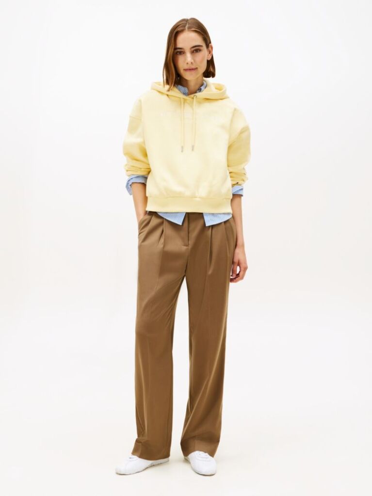 Galben Hanorac Relaxat Cu Logo Brodat Din Fleece Flexibil  Femei