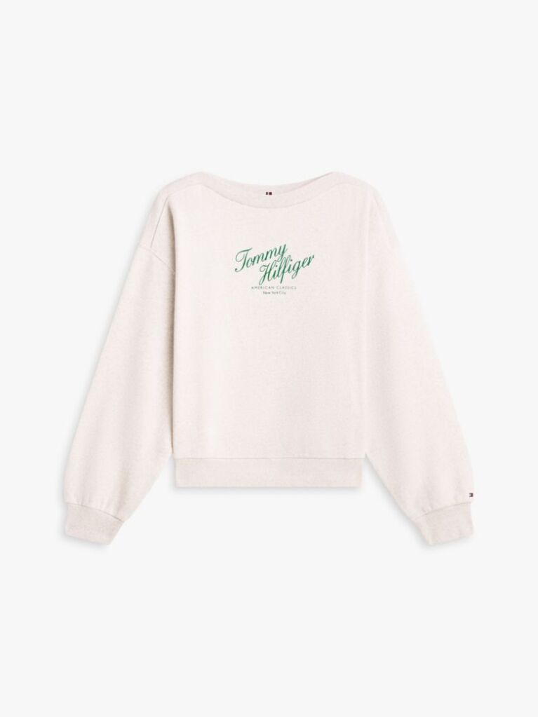 Bej Bluza De Trening Cu Logo Croiala Lejera Si Guler Boat  Femei