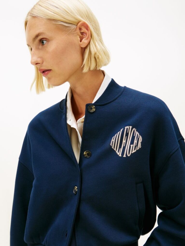 Blue Flex Fleece Logo Relaxed Bomber Cardigan  Women