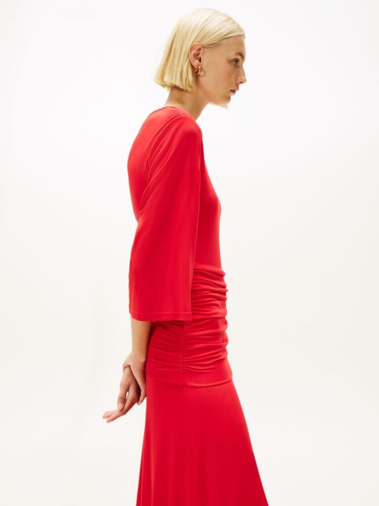 Rosu Rochie Festive Crepe Midi Cu Croiala Slim  Femei