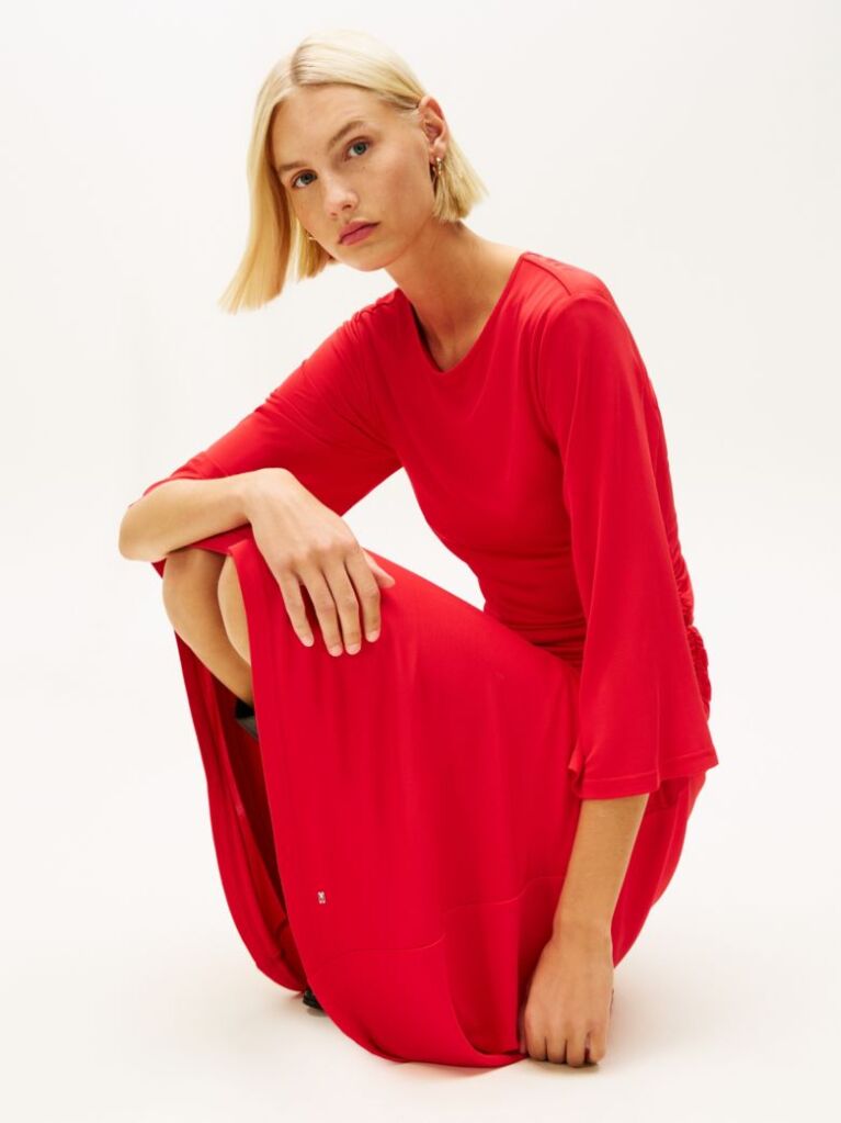 Rosu Rochie Festive Crepe Midi Cu Croiala Slim  Femei