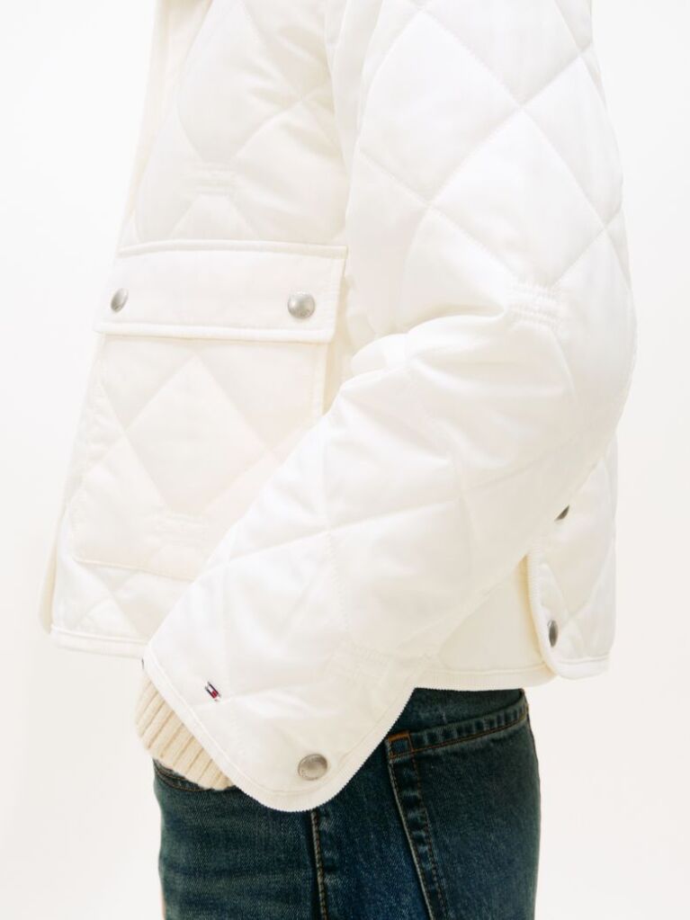 Beige Padded Flag Quilted Water Repellent Jacket  Women
