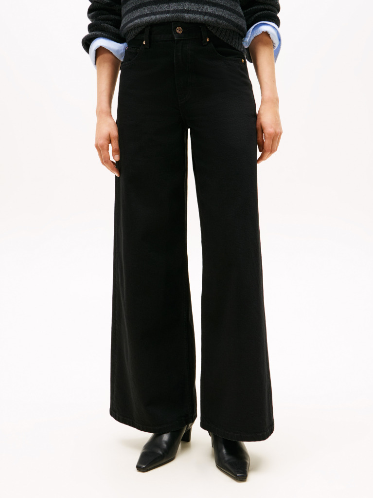 Negru 70s Blugi Negri Cu Talie Inalta Wide Leg  Femei