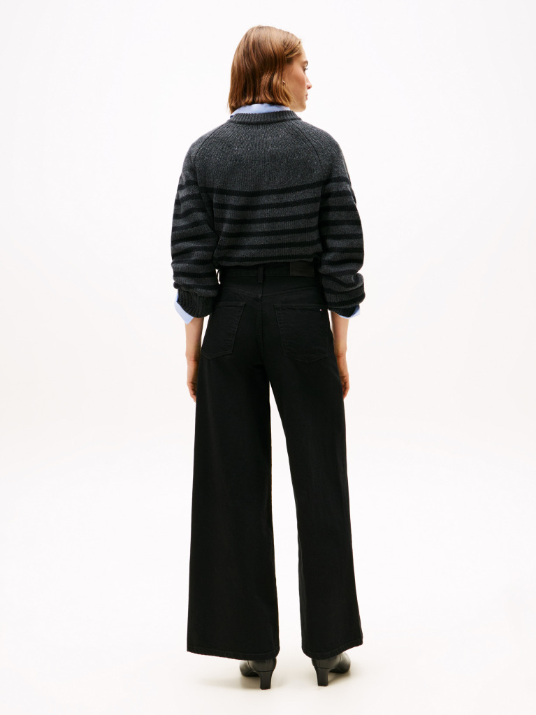 Negru 70s Blugi Negri Cu Talie Inalta Wide Leg  Femei