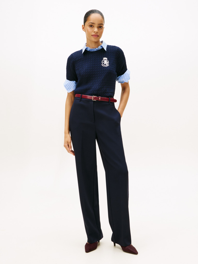 Blue Slim Straight Leg Trousers  Women