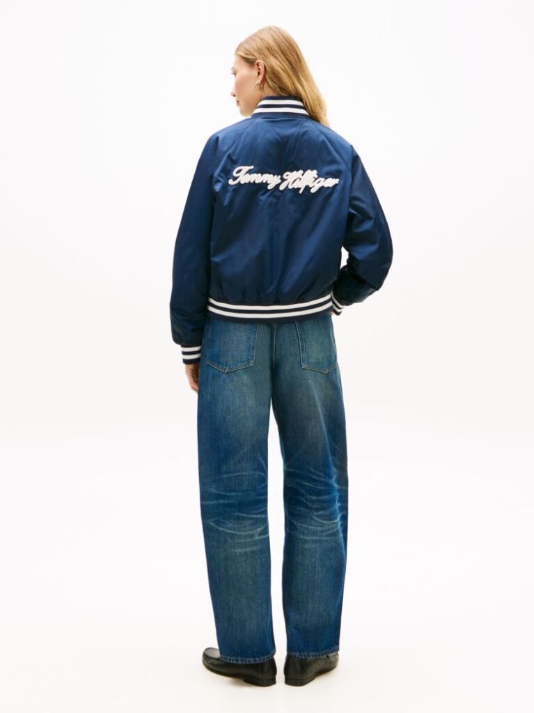 Blue Jacheta Bomber Hidrofuga Cu Logo Appliqué  Femei