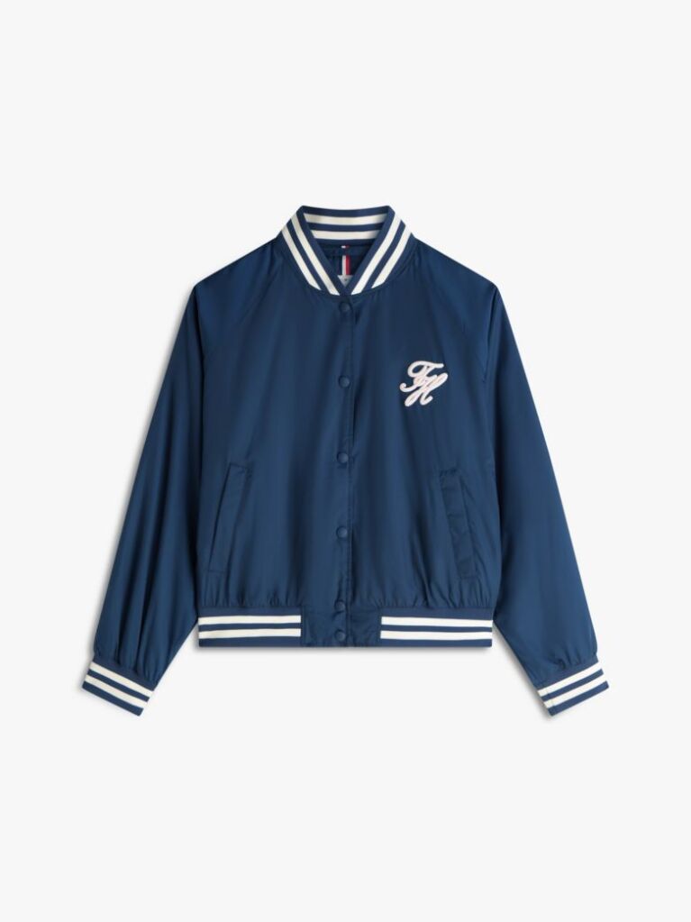 Blue Jacheta Bomber Hidrofuga Cu Logo Appliqué  Femei