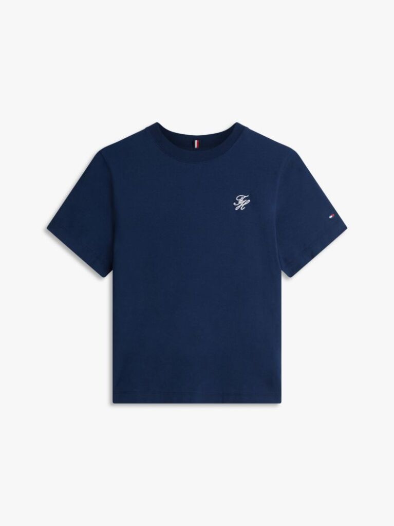 Blue Tricou Cu Guler Rotund Si Logo Brodat  Femei