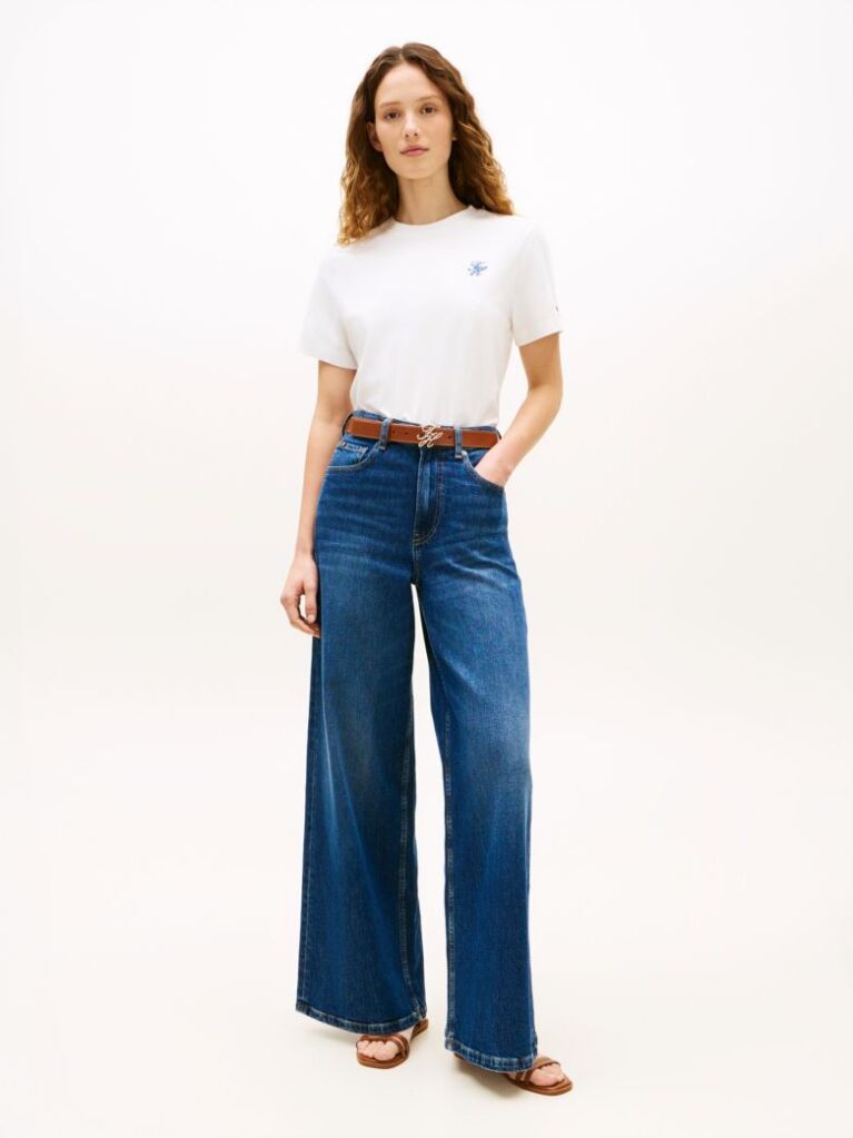 Alb Tricou Cu Guler Rotund Si Logo Brodat  Femei