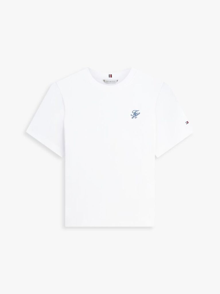 Alb Tricou Cu Guler Rotund Si Logo Brodat  Femei