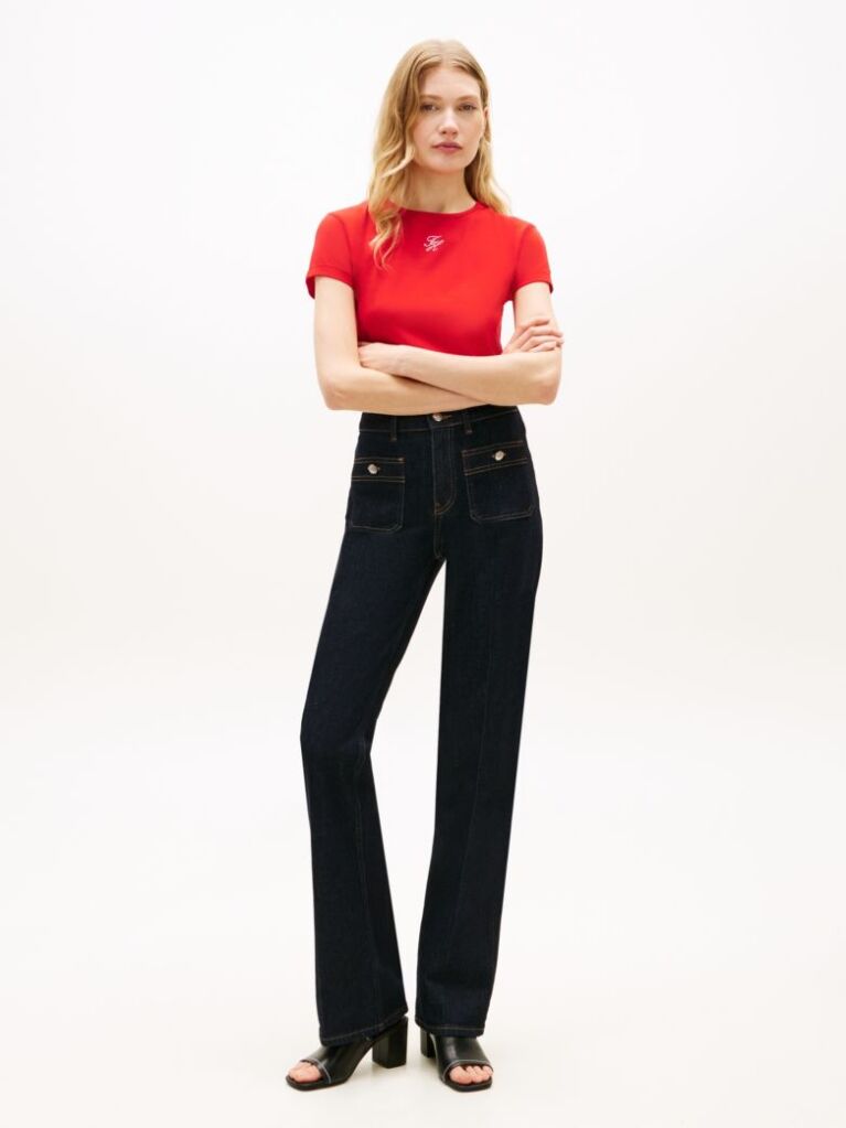 Rosu Tricou Slim Din Jersey Cu Logo Texturat  Femei