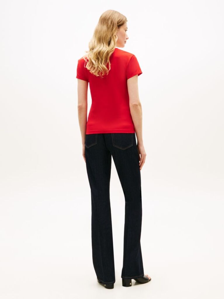 Rosu Tricou Slim Din Jersey Cu Logo Texturat  Femei
