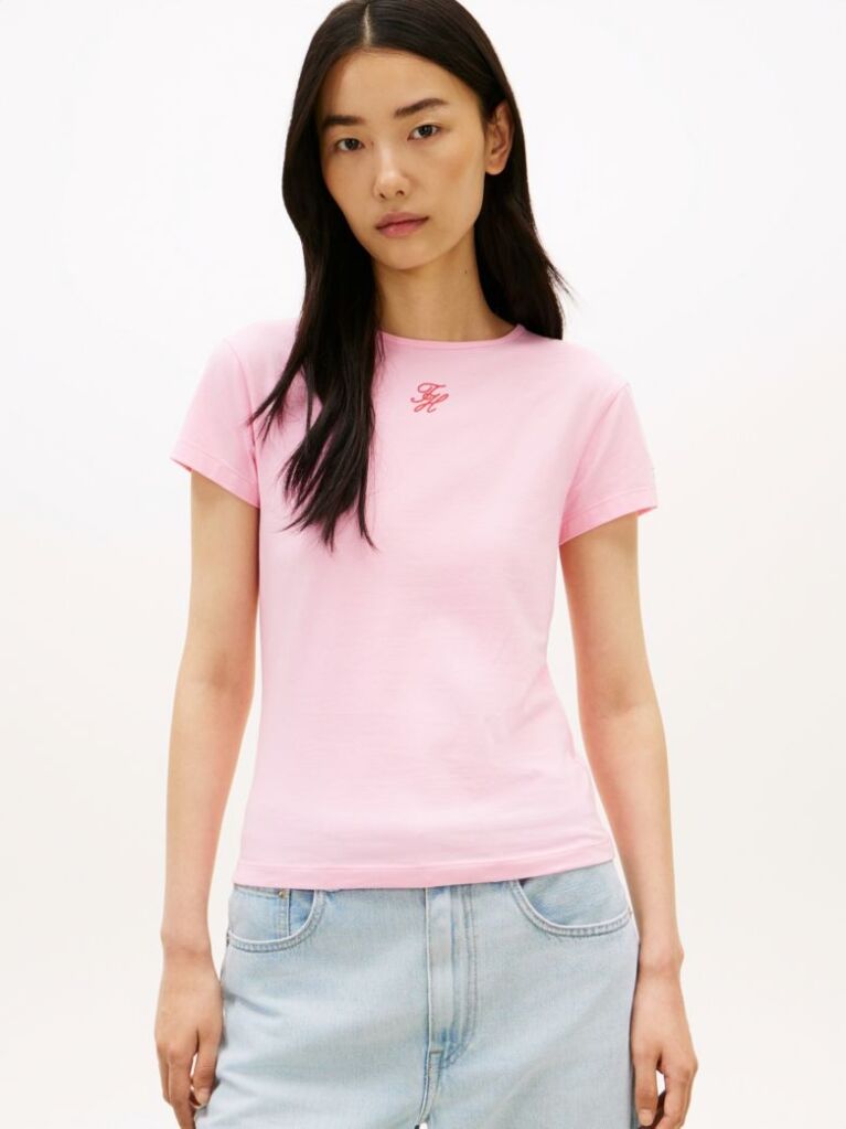 Roz Tricou Slim Din Jersey Cu Logo Texturat  Femei