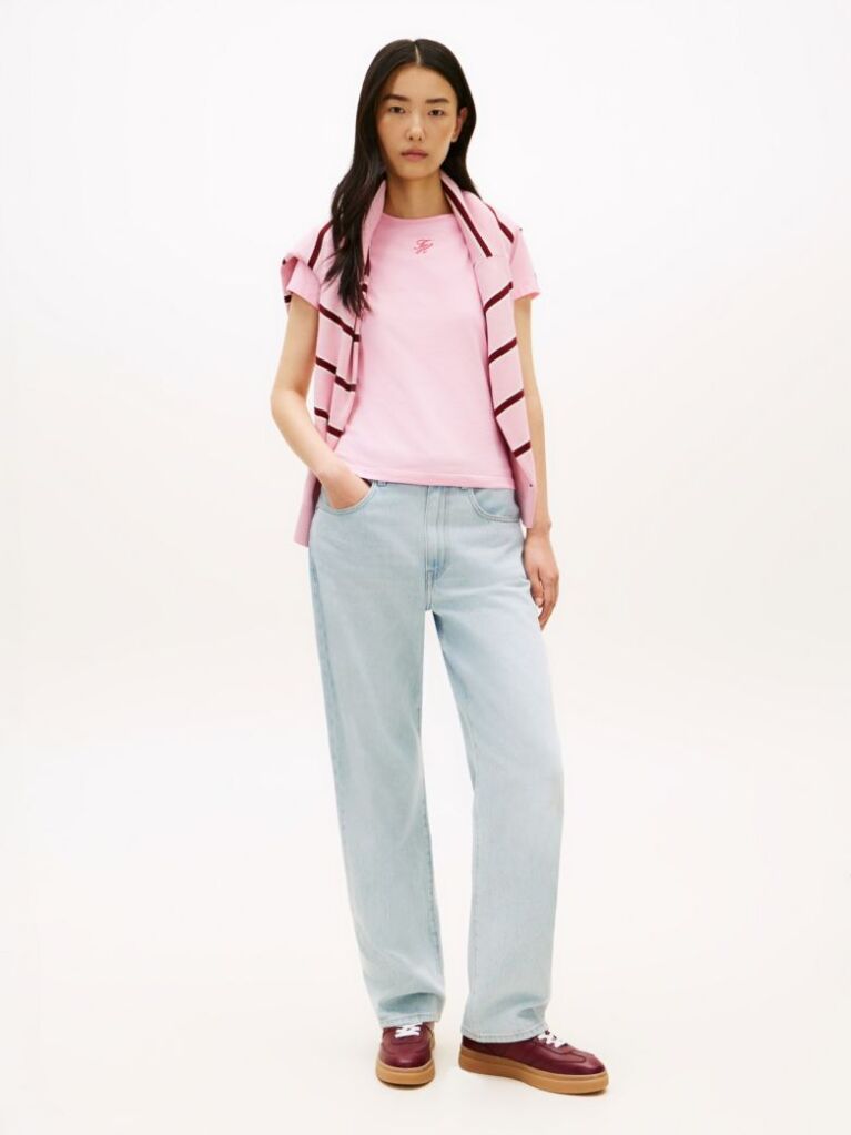 Roz Tricou Slim Din Jersey Cu Logo Texturat  Femei