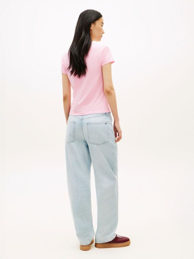 Roz Tricou Slim Din Jersey Cu Logo Texturat  Femei