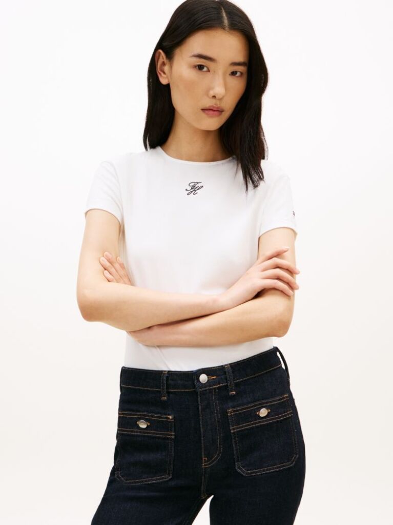 Alb Tricou Slim Din Jersey Cu Logo Texturat  Femei