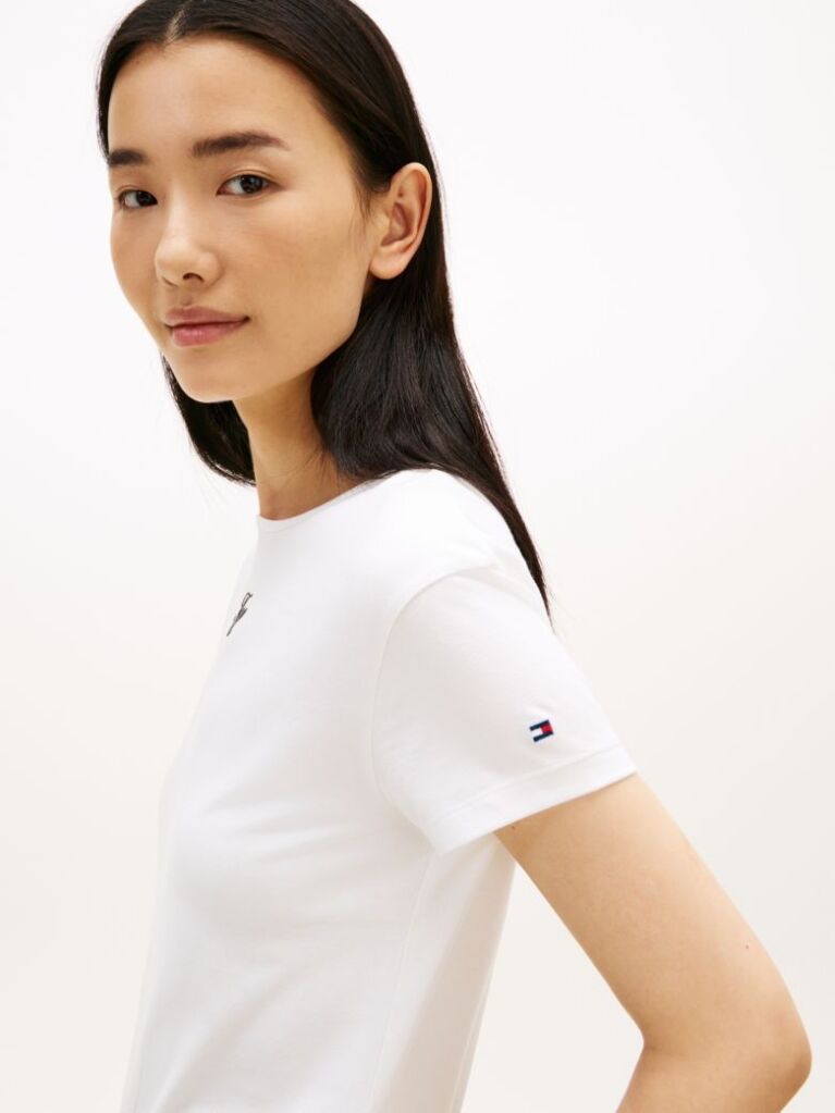Alb Tricou Slim Din Jersey Cu Logo Texturat  Femei