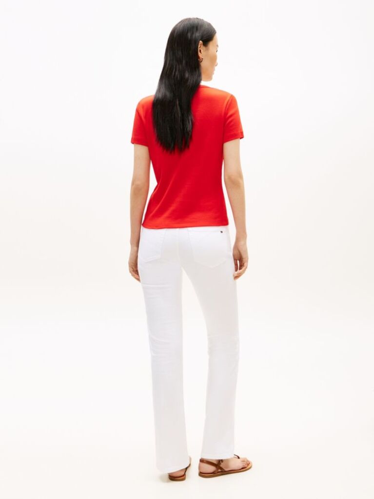 Rosu Tricou Slim Cu Guler Boat Si Nasturi Aurii  Femei
