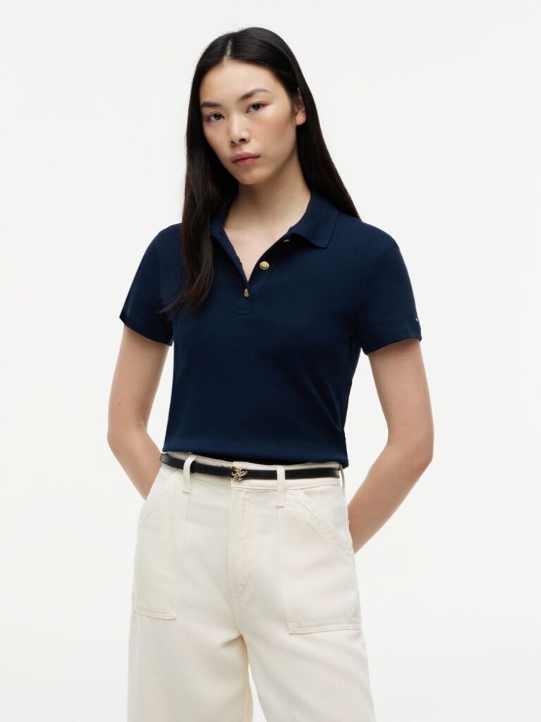 Blue Bluza Polo Slim Cu Nasturi Aurii  Femei