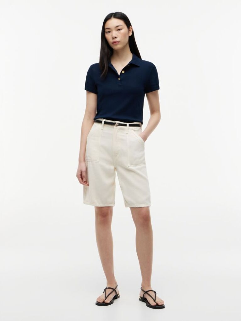 Blue Bluza Polo Slim Cu Nasturi Aurii  Femei