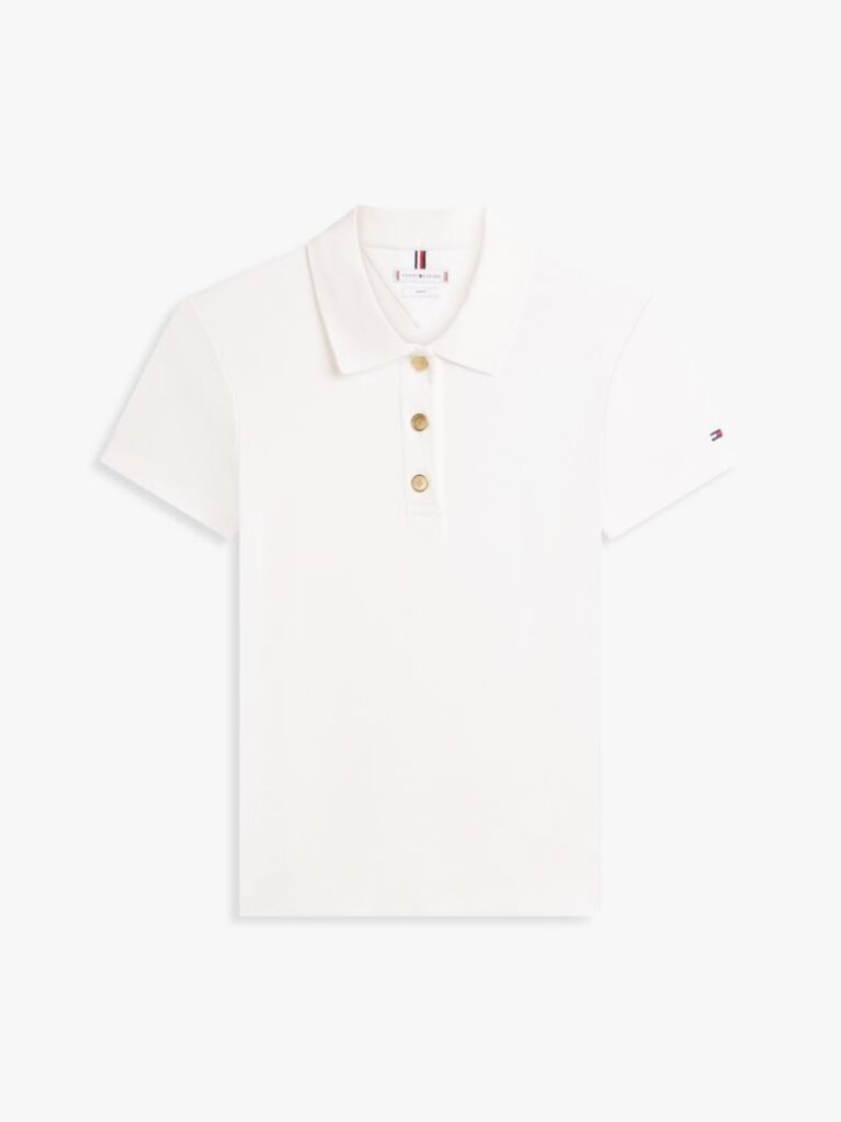 Alb Bluza Polo Slim Cu Nasturi Aurii  Femei