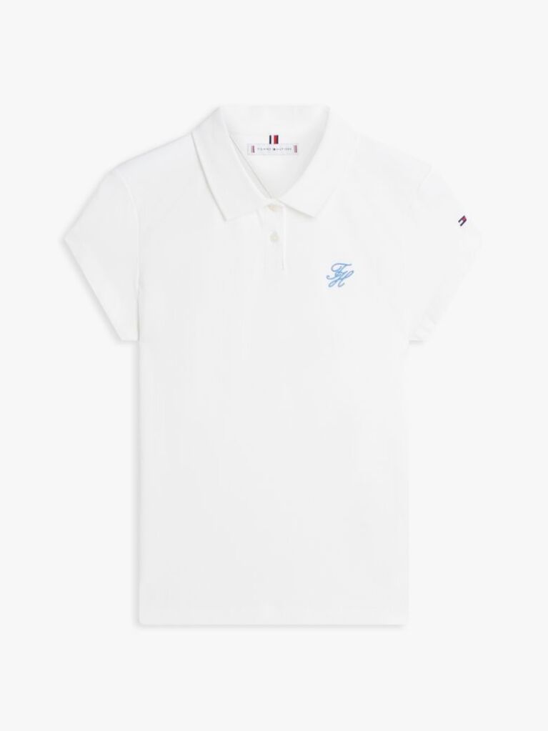 White 1985 Slim Fit Logo Embroidery Polo Shirt  Women