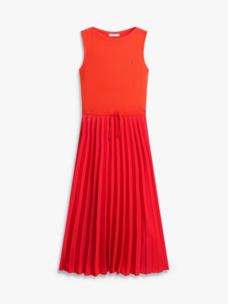 Rosu Rochie Midi Slim Fara Maneci Cu Pliuri  Femei