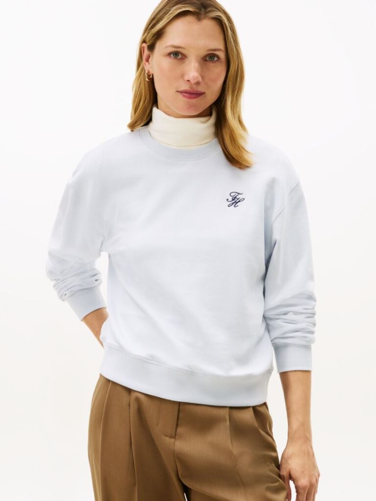 Blue Sweatshirt Terry Cu Broderie Logo  Femei