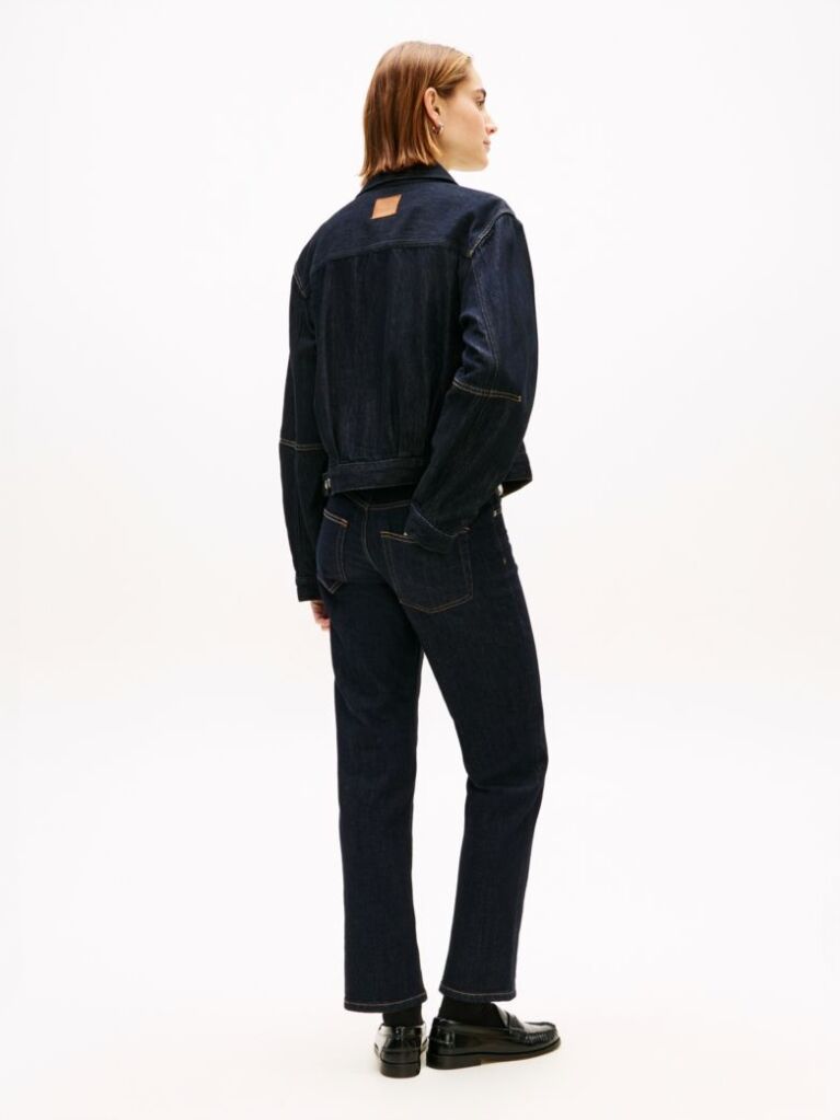 Blue Jacheta Din Denim Plisata Cu Broderie Cu Steag  Femei