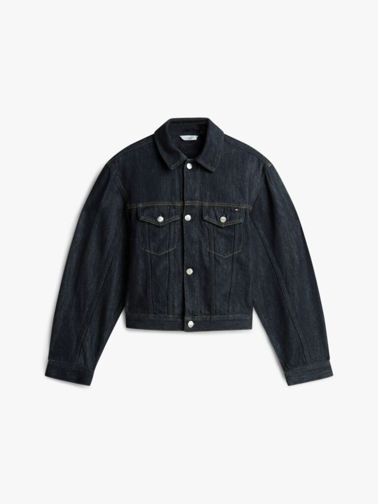 Blue Jacheta Din Denim Plisata Cu Broderie Cu Steag  Femei