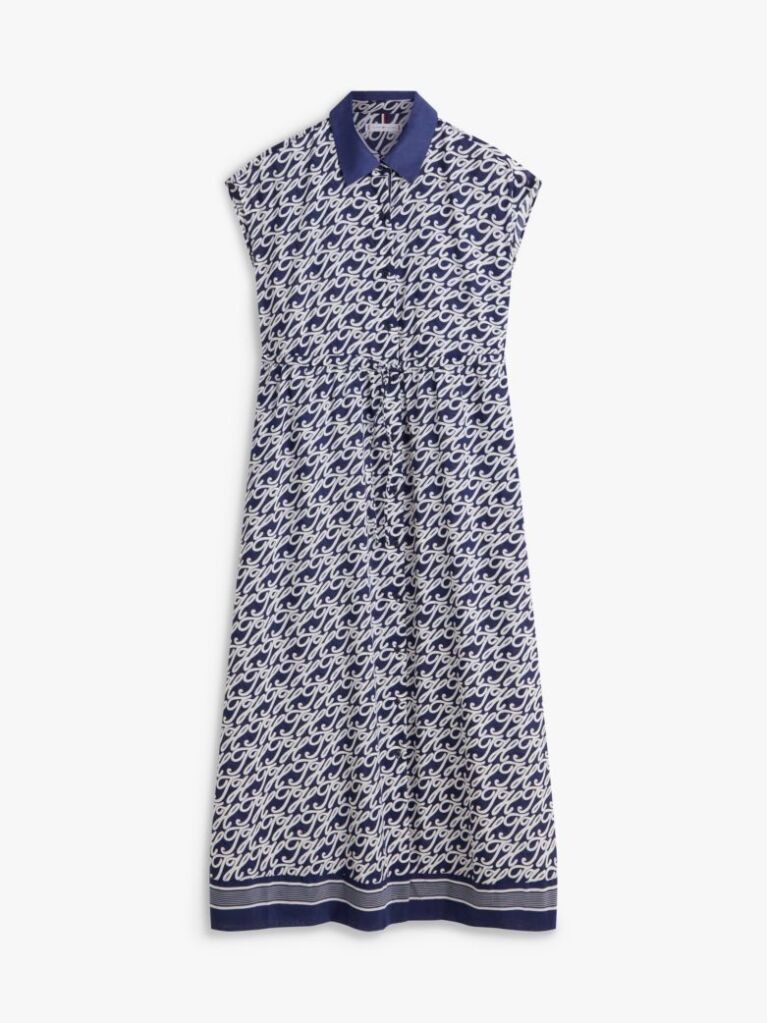Blue Print Voile Midi Shirt Dress With Silk  Women
