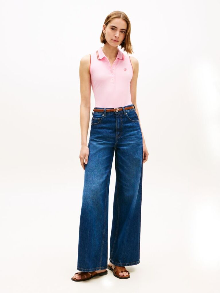 Pink 1985 Slim Fit Pique Sleeveless Polo Shirt  Women