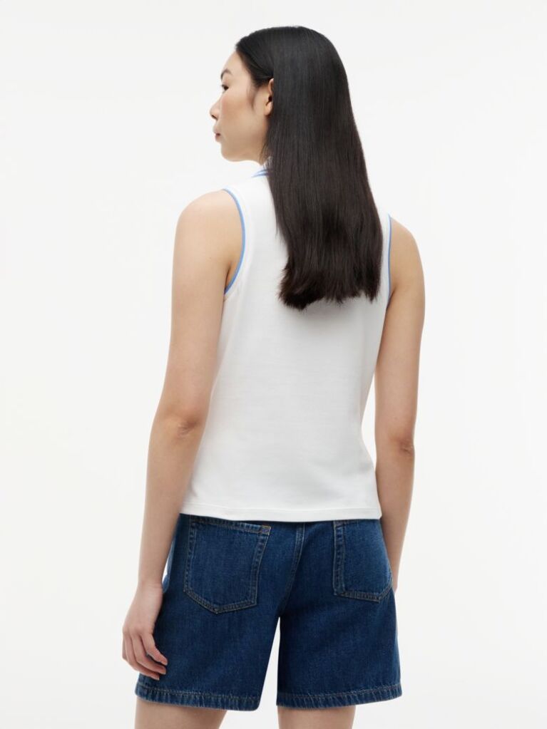 White 1985 Slim Fit Pique Sleeveless Polo Shirt  Women