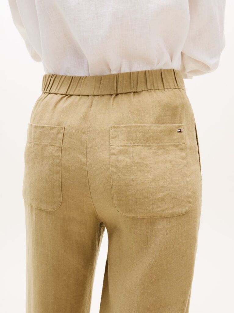 Bej Pantaloni Straight Tailored Din Amestec De In   Femei