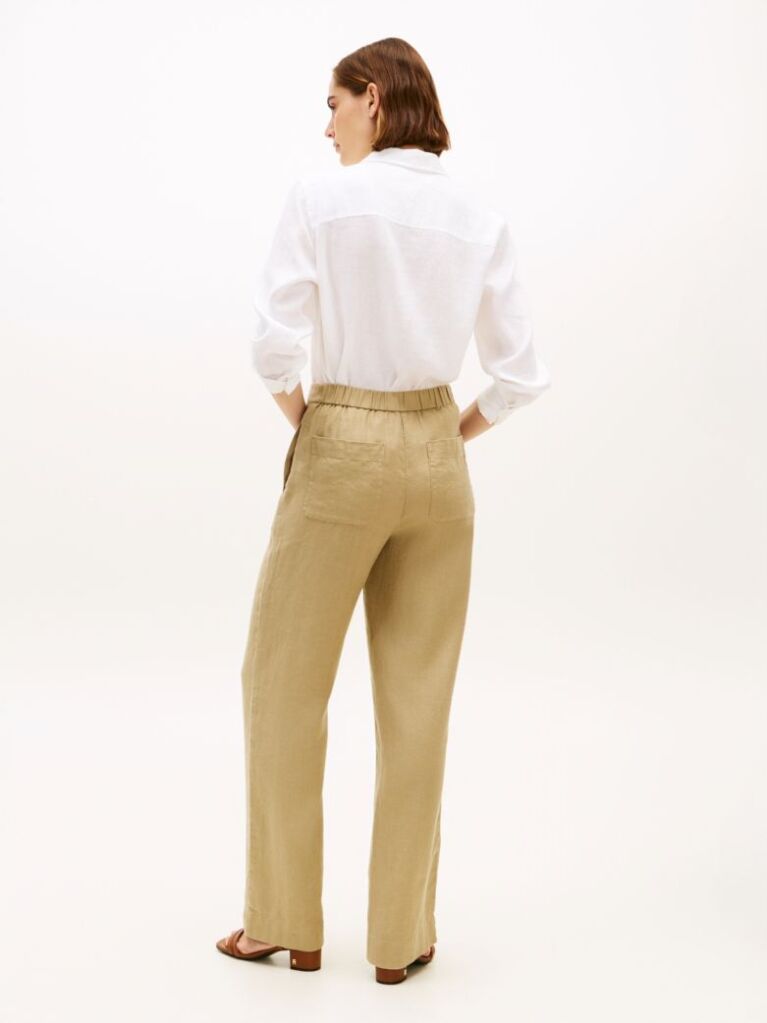 Bej Pantaloni Straight Tailored Din Amestec De In   Femei