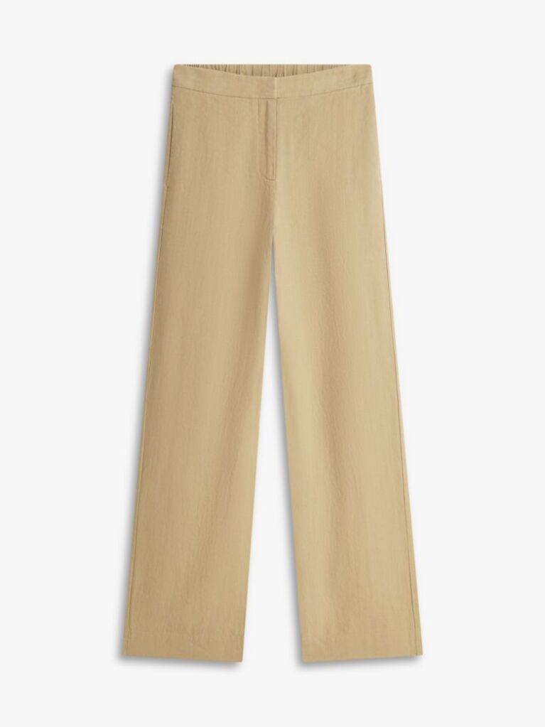 Bej Pantaloni Straight Tailored Din Amestec De In   Femei