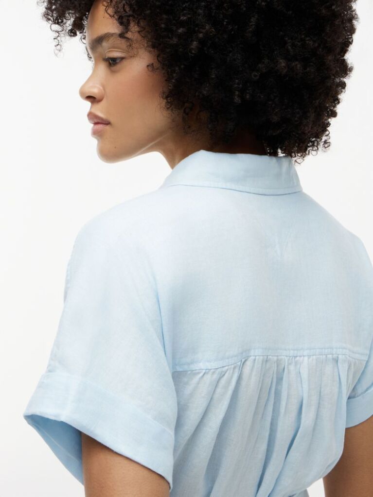 Blue Belted Relaxed Pure Linen Shirt Dress  Women