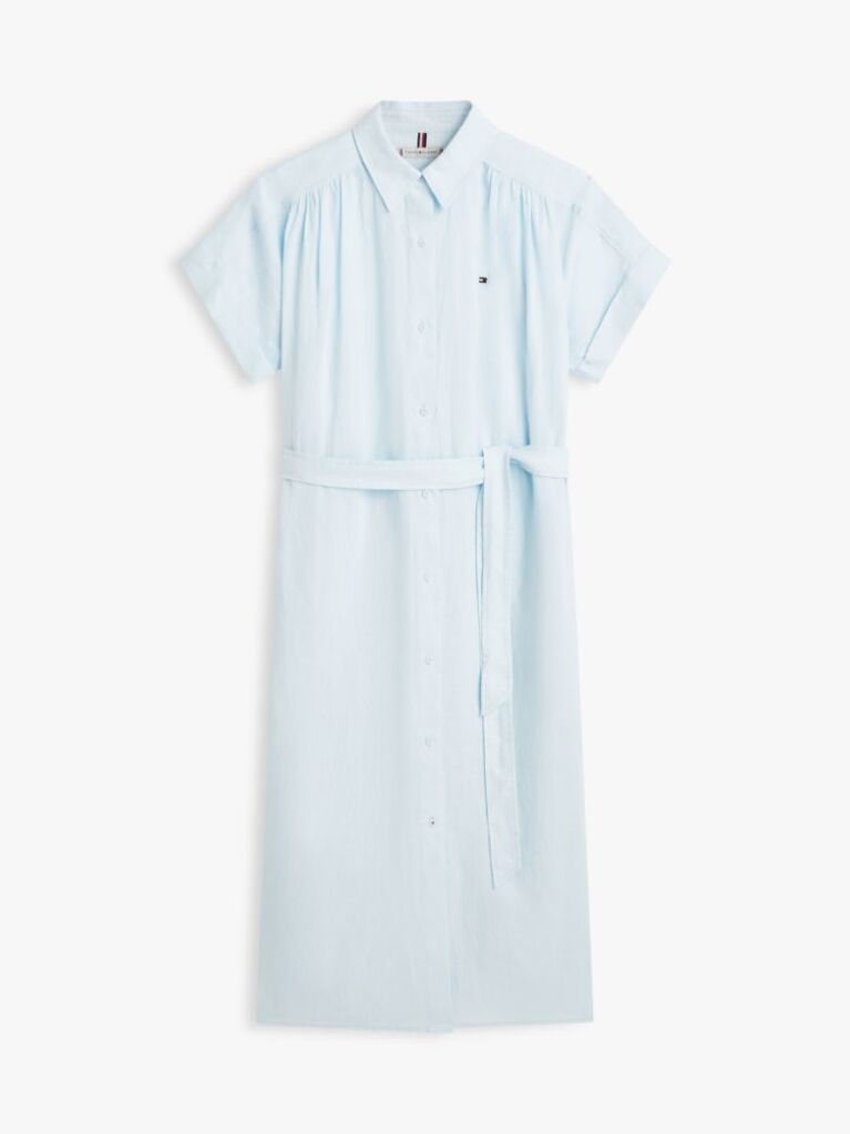 Blue Belted Relaxed Pure Linen Shirt Dress  Women