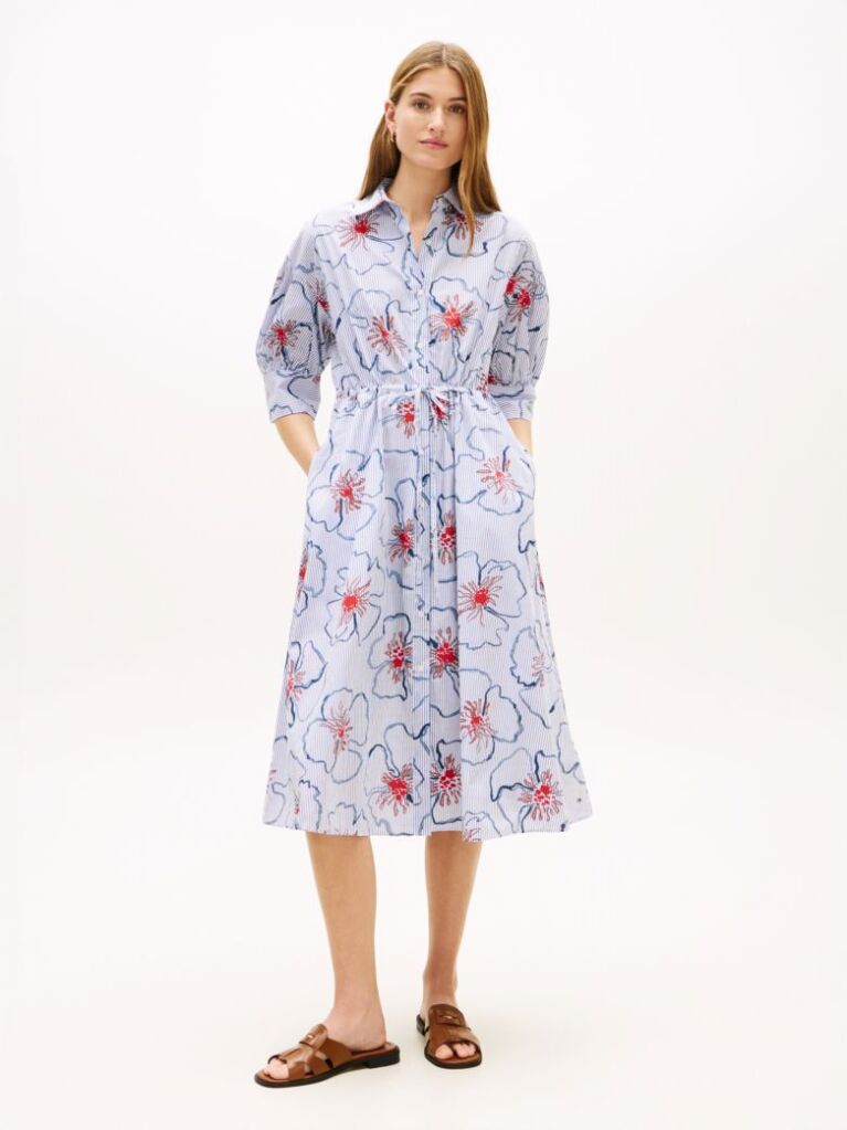 Multi Half Sleeve Midi Shirt Dress  Women