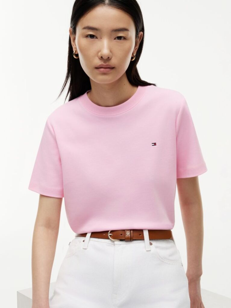 Roz Tricou Boxy Din Tricot Interlock  Femei