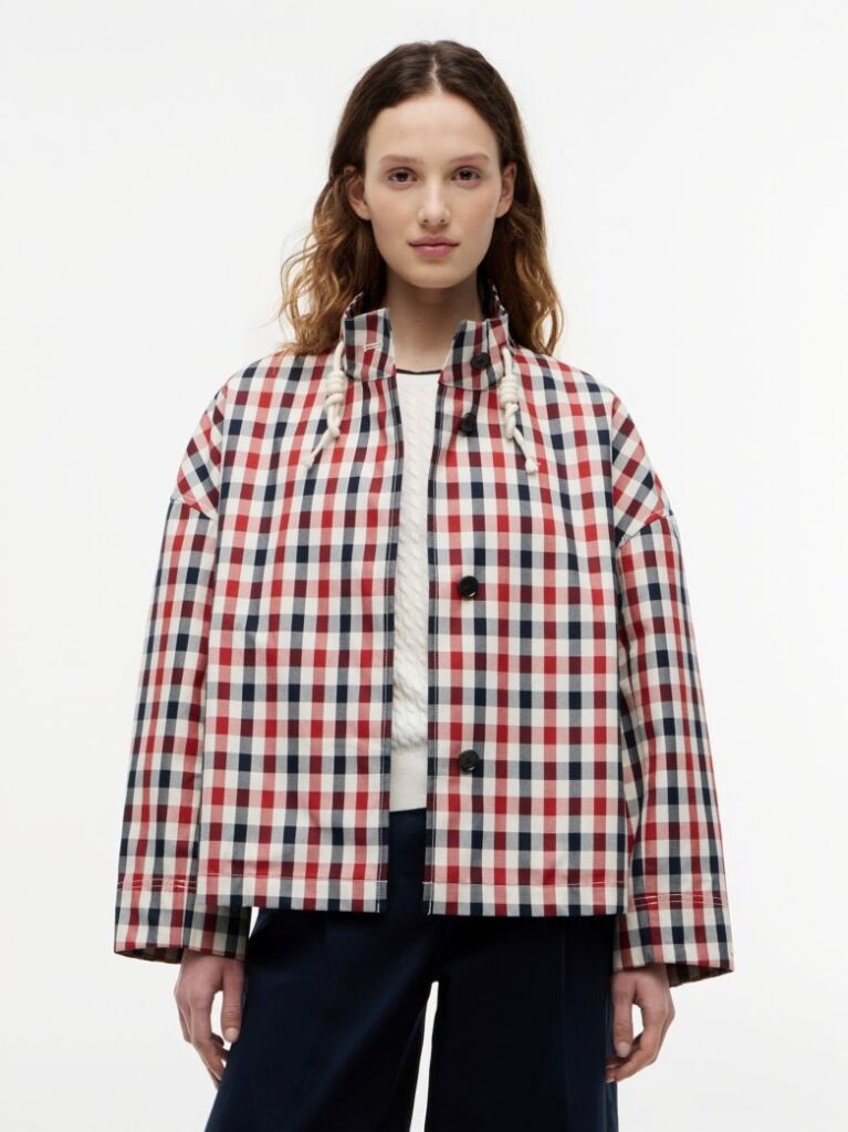 Blue Check Relaxed Short Parka  Women