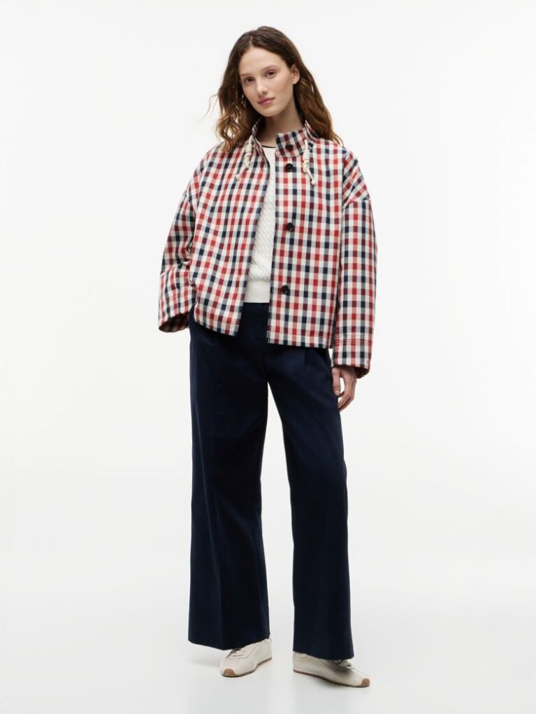 Blue Check Relaxed Short Parka  Women