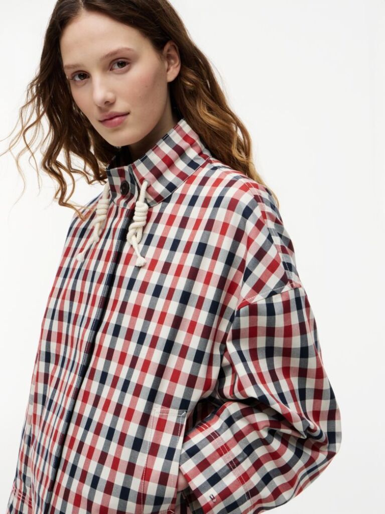 Blue Check Relaxed Short Parka  Women