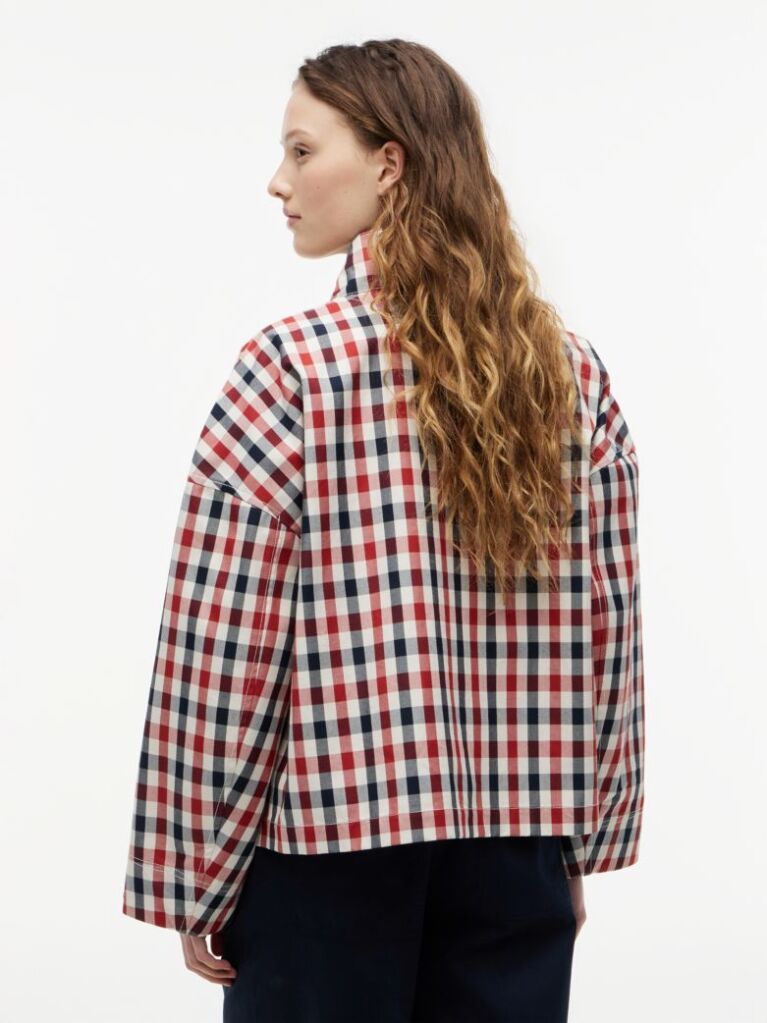 Blue Check Relaxed Short Parka  Women