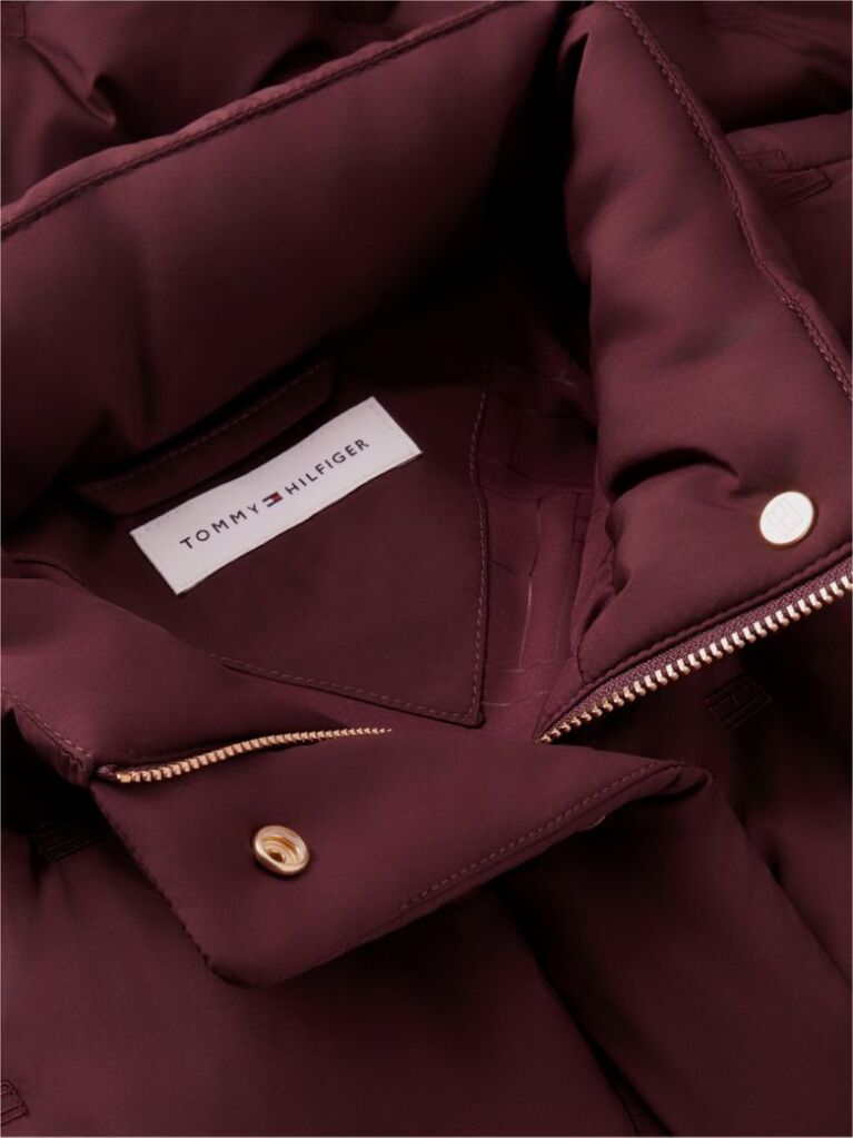 Red Gold-Tone Button Flag Down Quilted Jacket  Women