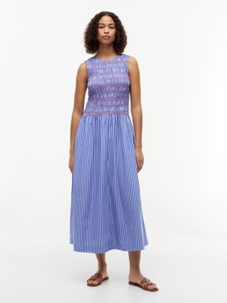 Multi Stripe Smock Sleeveless Fit And Flare Maxi Dress  Women