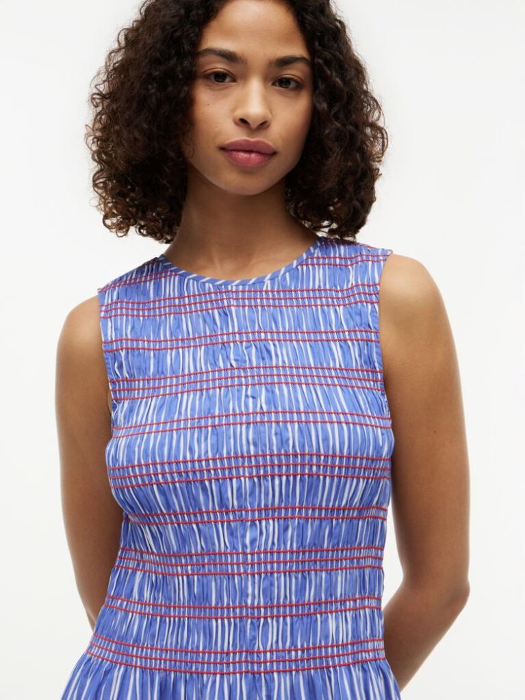 Multi Stripe Smock Sleeveless Fit And Flare Maxi Dress  Women