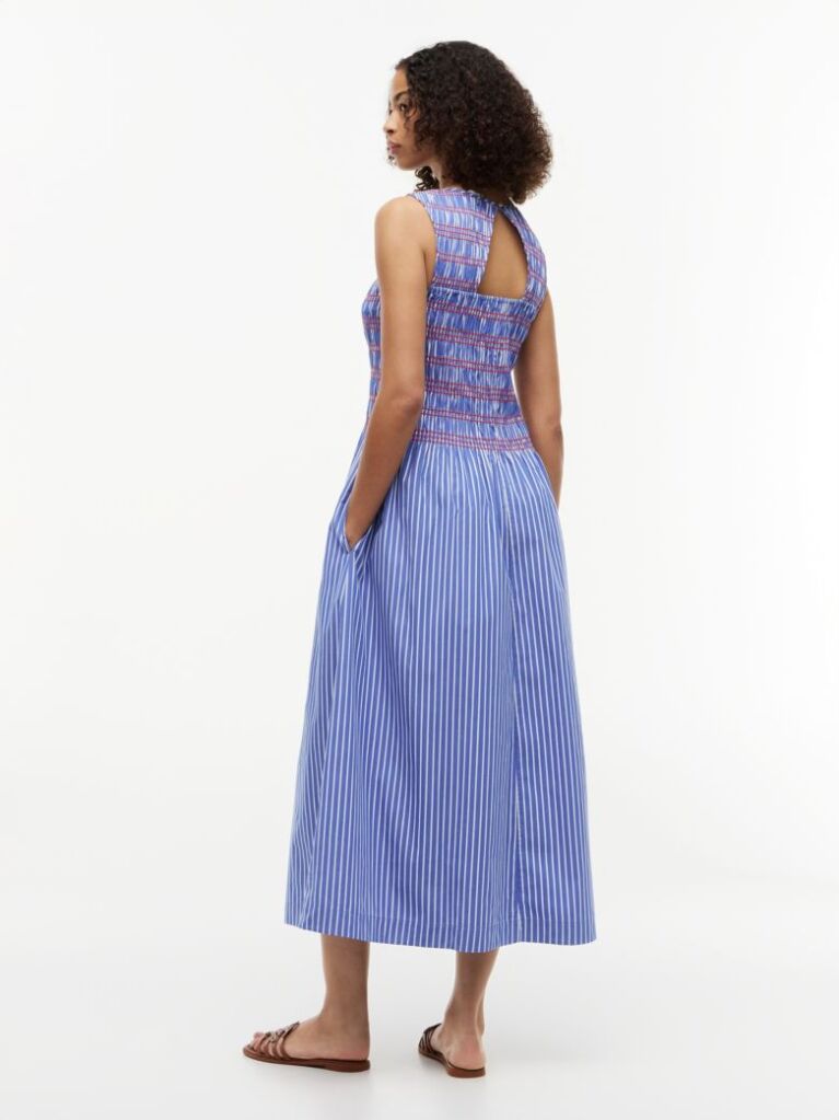 Multi Stripe Smock Sleeveless Fit And Flare Maxi Dress  Women