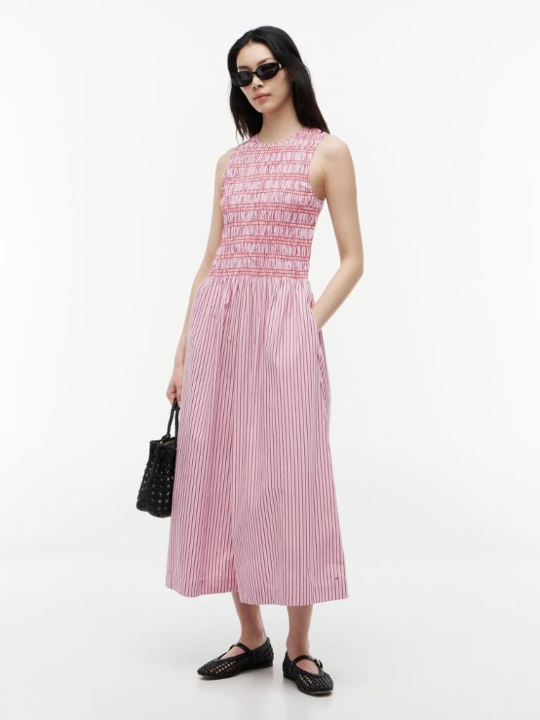 Multi Stripe Smock Sleeveless Fit And Flare Maxi Dress  Women
